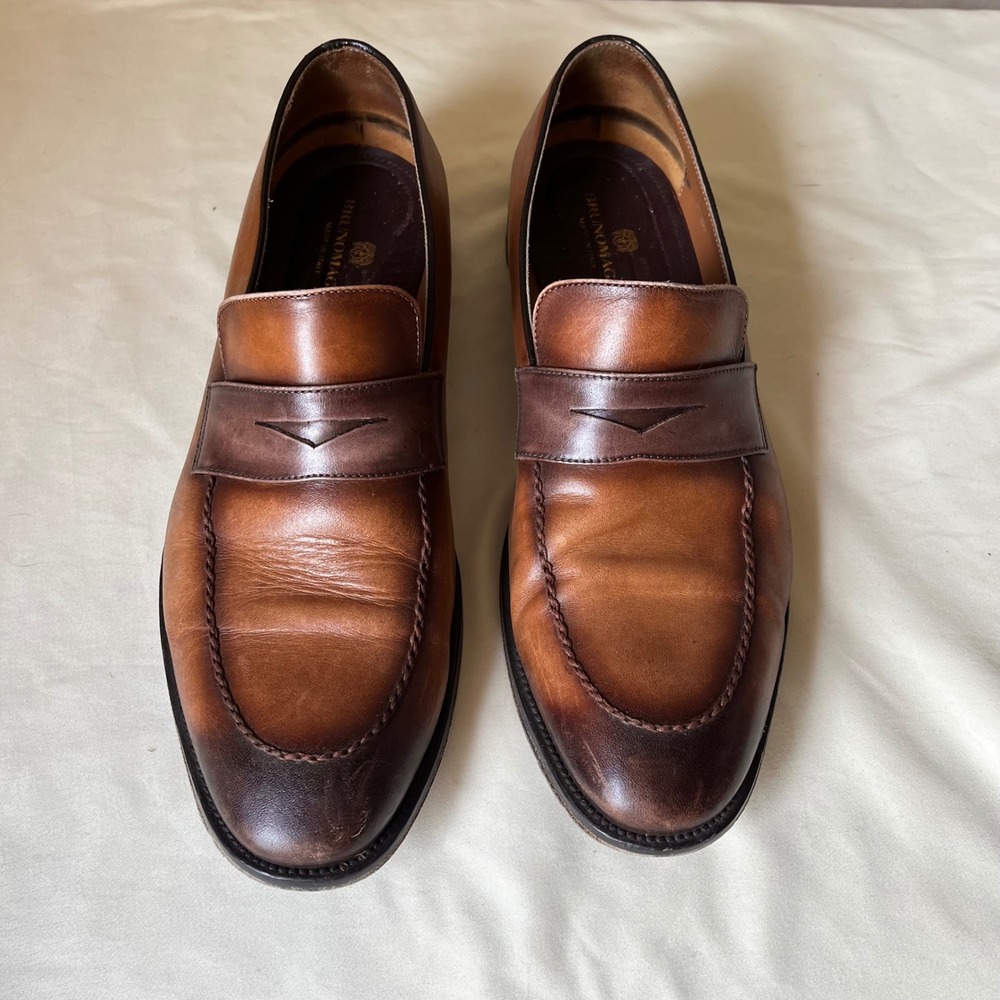 Bruno Magli Loafers Brown Burnished Leather Italy Mens 10.5 M Classic